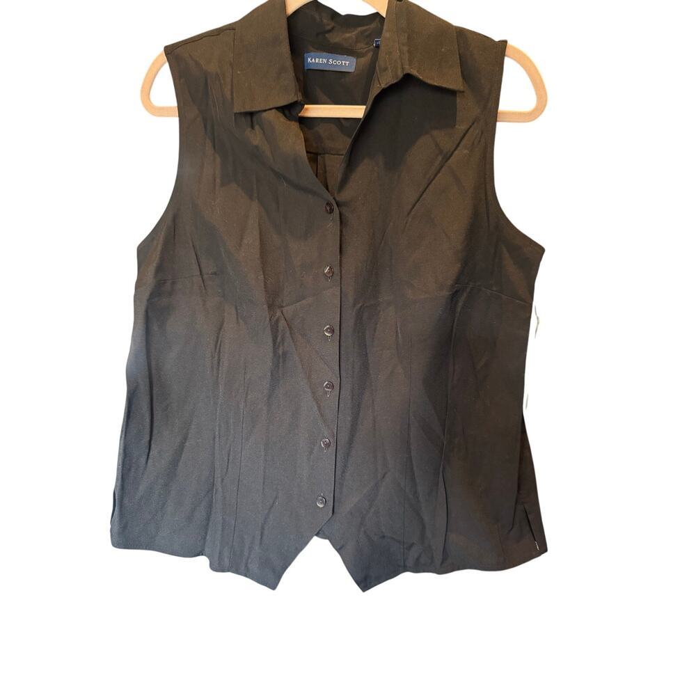 Karen Scott Black Sleeveless Button Front Blouse Women’s Medium NWT Collared Top - Picture 3 of 9